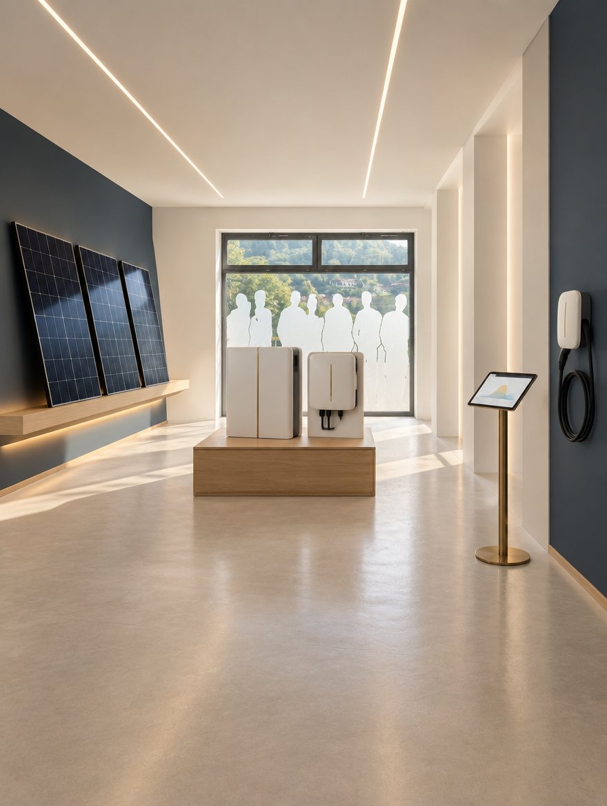 Progetto: moduli fotovoltaici a parete, accumulo e inverter sul banco, wallbox