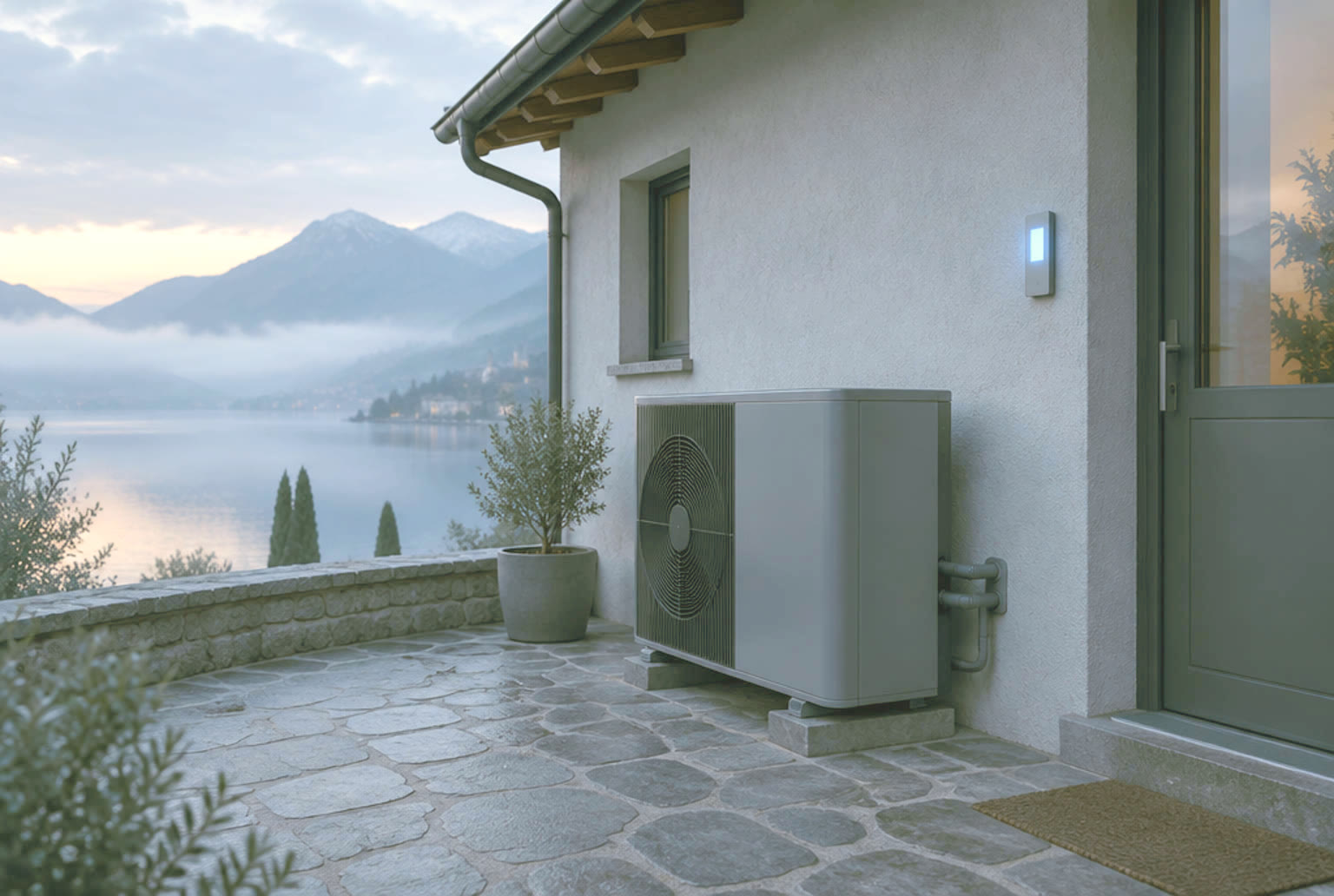 Pompa di calore installata e display MONITOR acceso