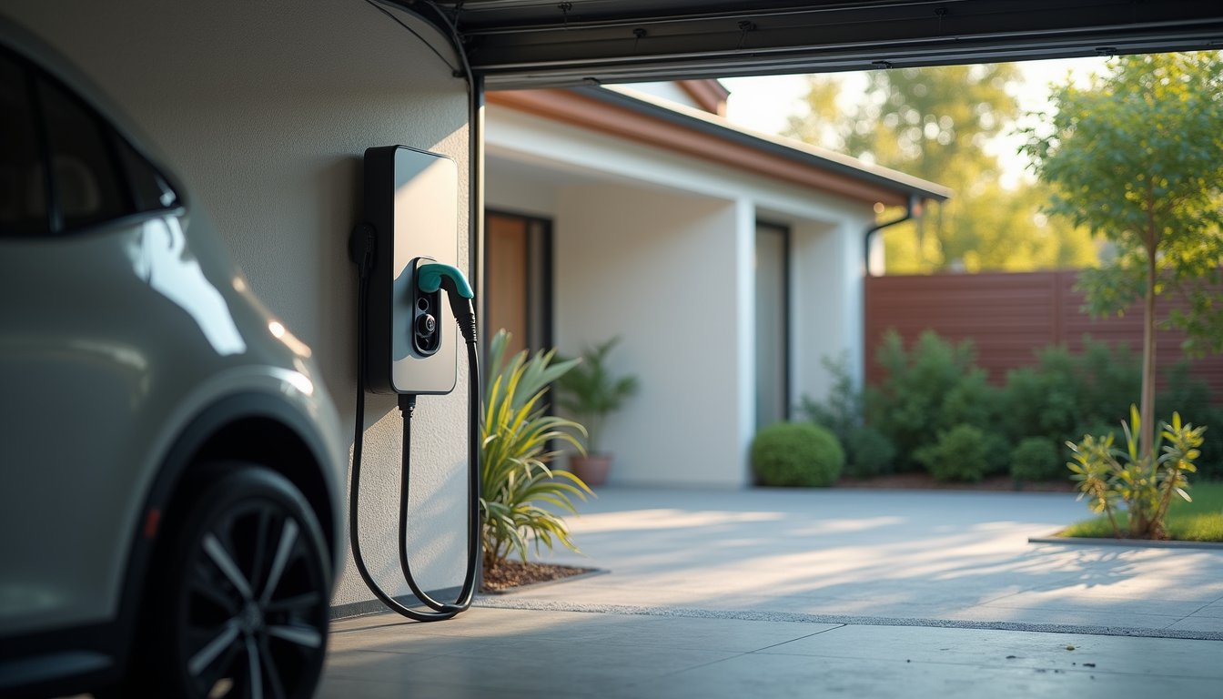 Stazione di ricarica per auto elettriche in un garage privato