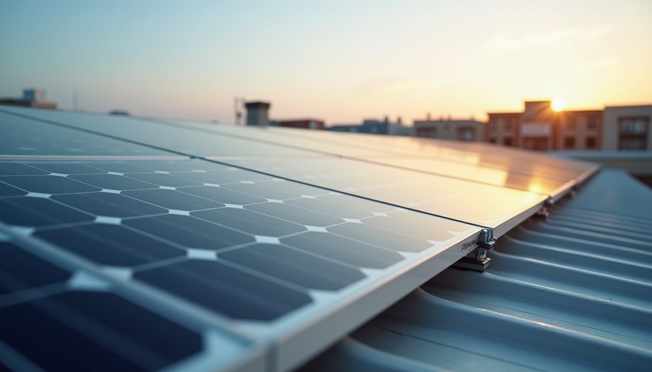 Pannelli solari installati sulla copertura di un edificio commerciale